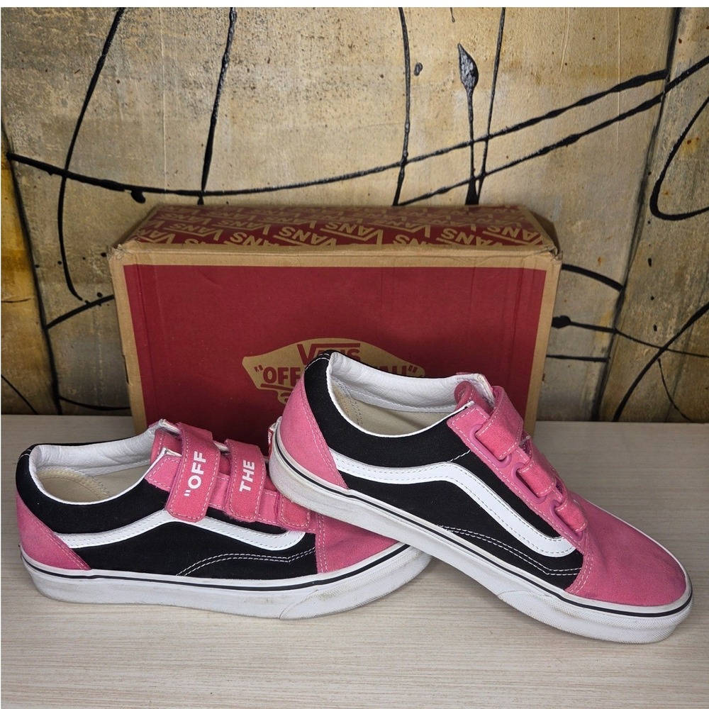 Vans Old Skool V Pink Black Off The Wall Strap Sneakers Womens 9.5 Mens 8 721356